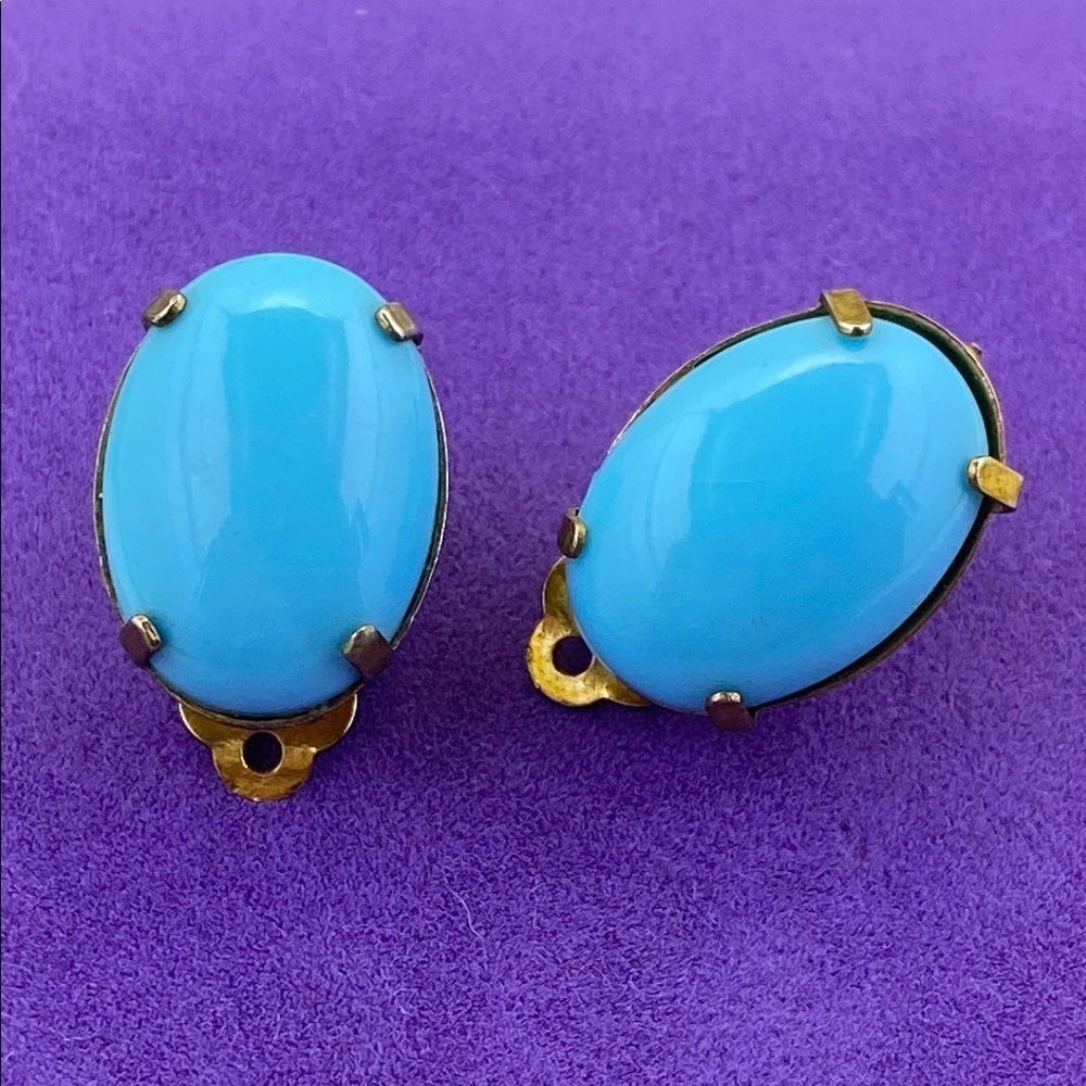 💛 Elegant Robin Egg Blue Oval Clip On Earrings